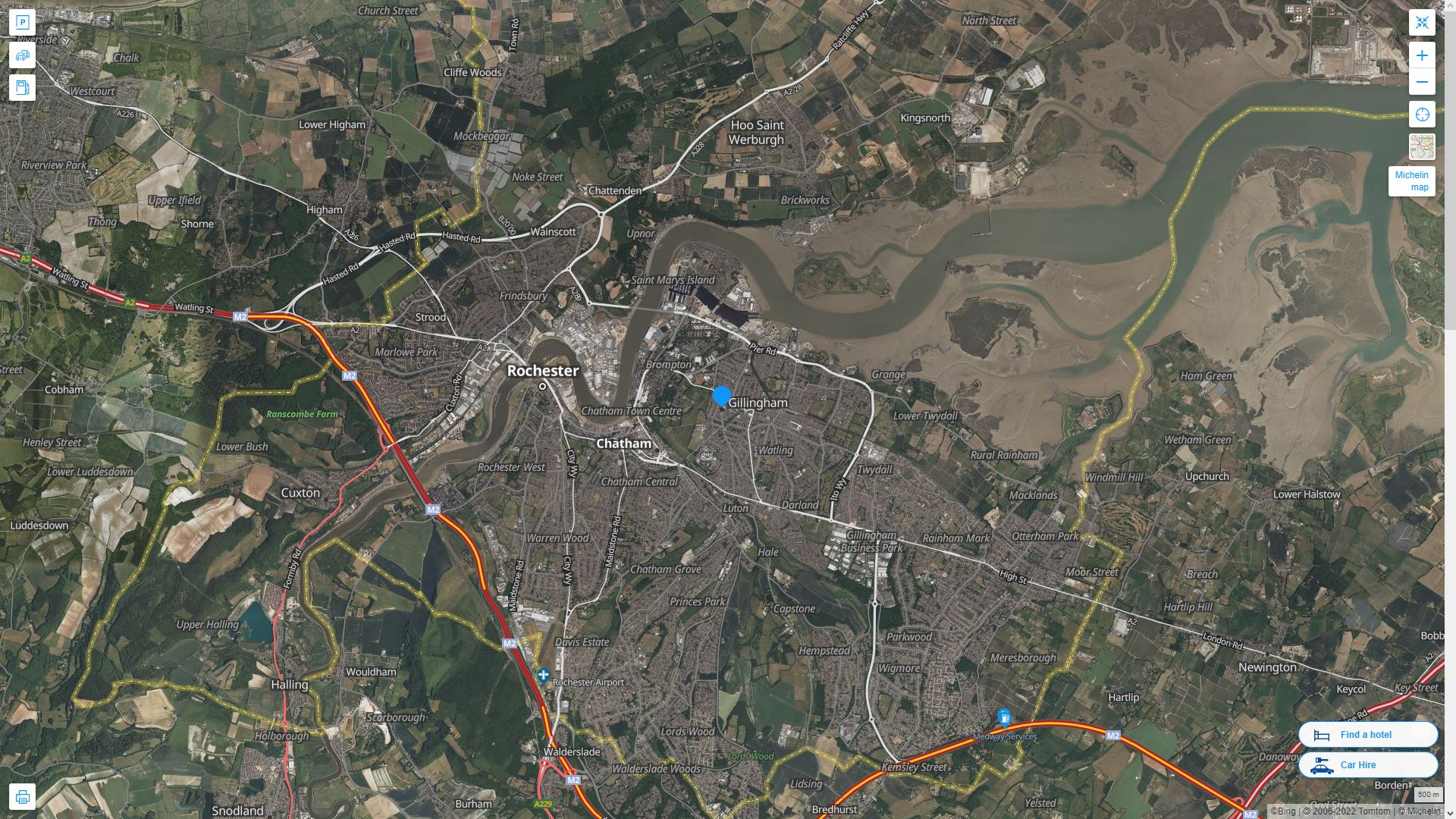 Gillingham Royaume Uni Autoroute et carte routiere avec vue satellite